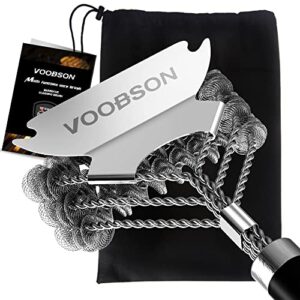 voobson grill brush bristle free 3 in 1 bbq cleaning brush and scraper -18'' inch stainless steel barbecue accessories for outdoor grill