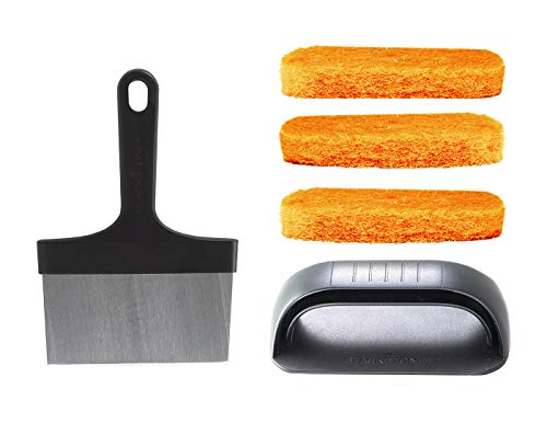 Blackstone 5059 Flat Grill & Griddle Cleaning Kit 5 Pieces Premium Flat Top Grill Accessories Cleaner Tool Set - 1 Stainless Steel 6" Scraper, 3 Scour Pads and 1 Handle Griddle Kit