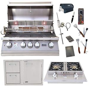 lion premium grills 32-inch natural gas grill l75000 and double side burner with lion door and drawer combination unit with 5 in 1 bbq tool set best of backyard gourmet package deal