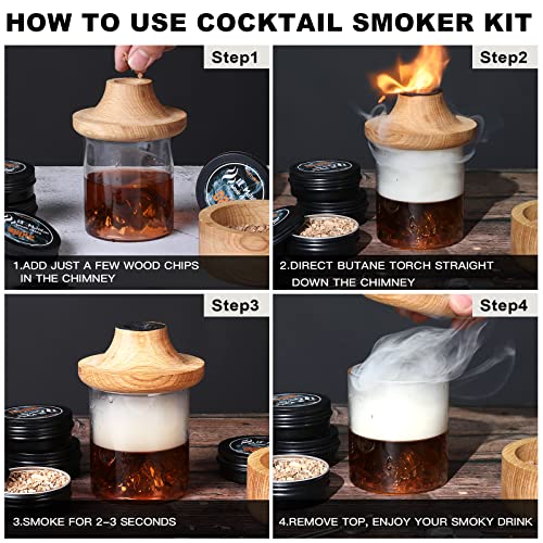 Cocktail Smoker Kit with Four Flavors Wood Chips, Drink Smoker Whiskey Smoker Infuser Kit for Cocktails, Whiskey, Bourbon, Wine, Meat, Salad, Cheese