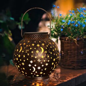 Easybuy Solar Lanterns Star Moon Solar Outdoor Lanterns Patio Garden Walkway Lawn Bronze Lanterns 2 Pack Star Moon Gifts for Wife Mother Friends