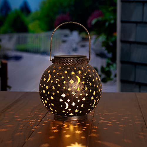 Easybuy Solar Lanterns Star Moon Solar Outdoor Lanterns Patio Garden Walkway Lawn Bronze Lanterns 2 Pack Star Moon Gifts for Wife Mother Friends