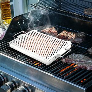only fire Stainless Steel Smoker Box for Charcoal or Gas Grills, with Handles and Removable Lid, Great for Backyard Cooking