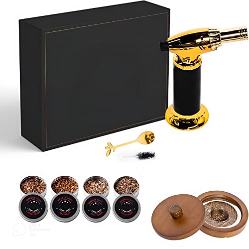 Cocktail Smoker Kit with Torch – 4 Flavors Wood Chips – Bourbon, Whiskey Smoker Infuser Kit, Old Fashioned Drink Smoker Kit, Birthday Bourbon Whiskey Gifts for Men, Dad, Husband (Without Butane)