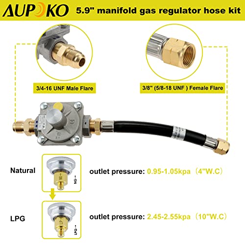 Aupoko 710-0003 Natural Gas Conversion Kit for Grills, 10FT Natural Gas Conversion Kit, Natural Gas Regulator, 1/2" Quick Connect Disconnect Adapter, 3/8" Fitting. Convert Propane to Natural Gas