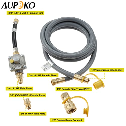 Aupoko 710-0003 Natural Gas Conversion Kit for Grills, 10FT Natural Gas Conversion Kit, Natural Gas Regulator, 1/2" Quick Connect Disconnect Adapter, 3/8" Fitting. Convert Propane to Natural Gas