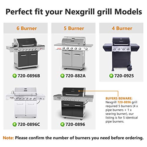 Replacement Parts for Nexgrill 720-0882A 720-0896 720-0925 720-0896B 720-0896C Gas Grills, Includes 5 Ignitors, 5 Stainless Steel Burner Tubes and 5 Flame Tamers Heat Shields Replacement for Nexgrill