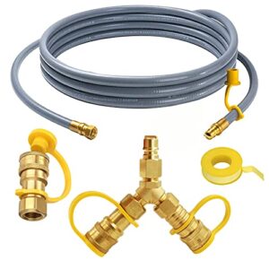 mensi 10ft 3/8 propane quick connect y splitter adapter with 3/8" quick connect natural gas connection hose with quick plug and 3/8" female flare fittings