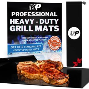 kitchen perfection 2 magical bbq grill mat for gas grill - heavy duty extreme heat resistant 600 f grill mats for outdoor grill -non stick, reusable and easy to clean |superior value set +3 bonuses