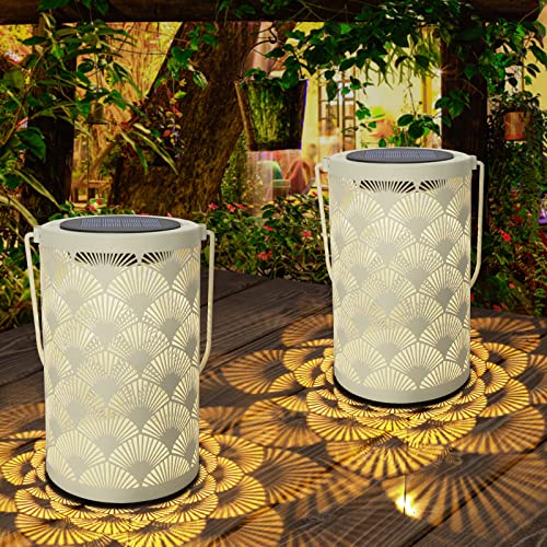 Solar Lantern Light for Decor - deaunbr Outdoor Tabletop Lanterns Waterproof Lamp Hanging Garden Lights Christmas Decorations for Patio, Backyard, Pathway, Yard Tree - Cream Color (2 Pack)