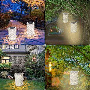 Solar Lantern Light for Decor - deaunbr Outdoor Tabletop Lanterns Waterproof Lamp Hanging Garden Lights Christmas Decorations for Patio, Backyard, Pathway, Yard Tree - Cream Color (2 Pack)