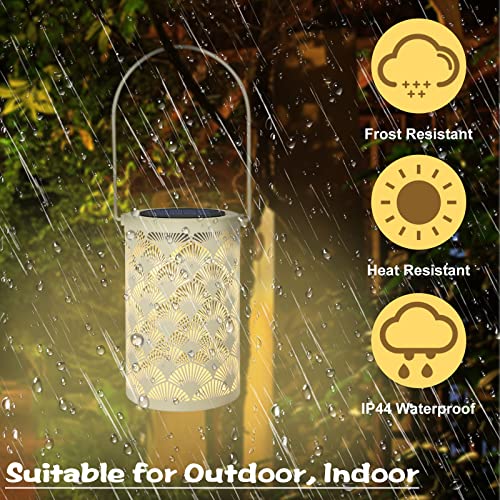 Solar Lantern Light for Decor - deaunbr Outdoor Tabletop Lanterns Waterproof Lamp Hanging Garden Lights Christmas Decorations for Patio, Backyard, Pathway, Yard Tree - Cream Color (2 Pack)