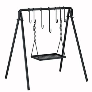 38" grill swing large campfire grill stand w/6 hooks cast iron bbq grill campfire cooking stand cookware hanging rack outdoor picnic camping bonfire party barbecue set for cookware & dutch oven