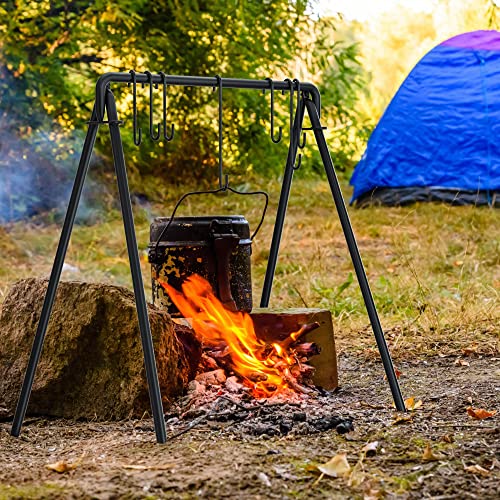 38" Grill Swing Large Campfire Grill Stand w/6 Hooks Cast Iron BBQ Grill Campfire Cooking Stand Cookware Hanging Rack Outdoor Picnic Camping Bonfire Party Barbecue Set for Cookware & Dutch Oven