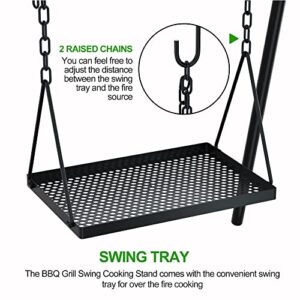 38" Grill Swing Large Campfire Grill Stand w/6 Hooks Cast Iron BBQ Grill Campfire Cooking Stand Cookware Hanging Rack Outdoor Picnic Camping Bonfire Party Barbecue Set for Cookware & Dutch Oven