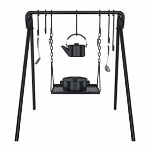 38" Grill Swing Large Campfire Grill Stand w/6 Hooks Cast Iron BBQ Grill Campfire Cooking Stand Cookware Hanging Rack Outdoor Picnic Camping Bonfire Party Barbecue Set for Cookware & Dutch Oven