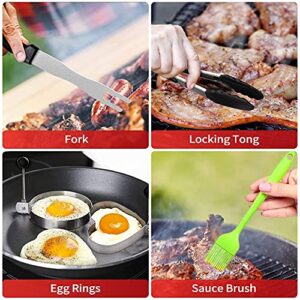 JUSONEY Blackstone Griddle Accessories Set,Flat Top Grill Spatula Kit with Pot Cover,Scraper,Tong,Egg Rings, Chopper,Fork,Carry Bag and Griddle Cleaning Kit Great for Blackstone and Camp Chef!