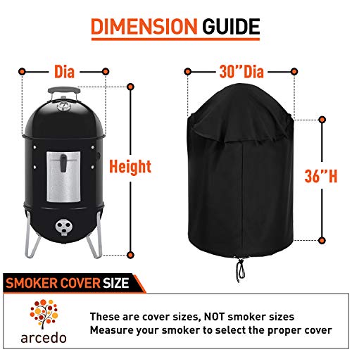 Arcedo Round Smoker Cover 30 Inch, Heavy Duty Waterproof Charcoal Kettle Grill Cover, Outdoor Vertical Barrel Cooker Dome Smoker Cover, Bullet Smoker Cover, Fits Weber, Charbroil, Kamado Joe and More