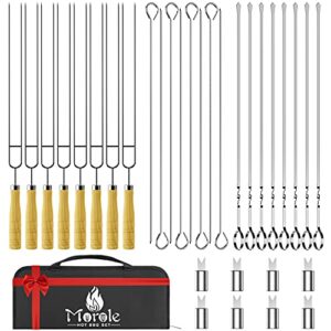 morole 33pcs metal kabob skewers for grilling, 16" long stainless steel barbecue skewers reusable grilling skewers for meat shrimp chicken vegetables, includes 8 corn forks and a storage bag