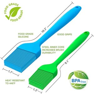 ORYVID Silicone Pastry Brush for Baking -Basting Brush for Cooking Grill BBQ -Spread Egg Wash, Melted Butter, Oil, Sauce, Marinade -Heat Resistant, BPA Free, Dishwasher Safe -Set of 2, Blue & Green