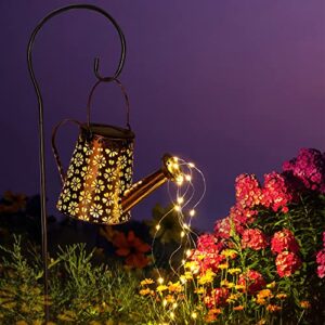 dreamwin outdoor solar watering can with lights garden decor large solar powered lanterns hanging waterproof 90 led decorative retro