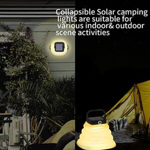 Solar Camping Lanterns, Portable Collapsible Waterproof Camping Lights, USB Rechargeable or Solar Power Camping Hanging Lamp for Camping Hiking Fishing Travel