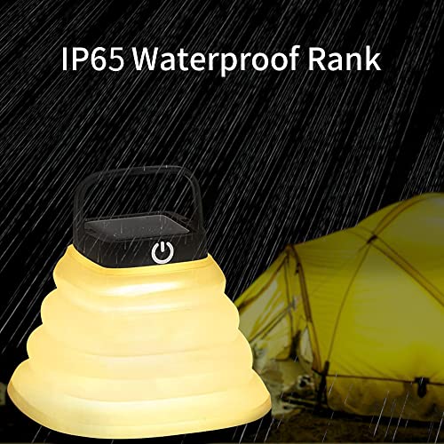 Solar Camping Lanterns, Portable Collapsible Waterproof Camping Lights, USB Rechargeable or Solar Power Camping Hanging Lamp for Camping Hiking Fishing Travel