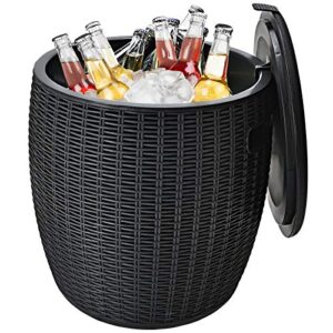 giantex 9.5 gallon ice cooler, wicker round ice chest, outdoor beer wine ice bucket, top lid side handles drainage plug, weather-resistant patio cool bar table for cocktail party poolside deck (black)