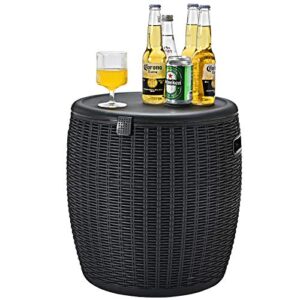 Giantex 9.5 Gallon Ice Cooler, Wicker Round Ice Chest, Outdoor Beer Wine Ice Bucket, Top Lid Side Handles Drainage Plug, Weather-resistant Patio Cool Bar Table for Cocktail Party Poolside Deck (Black)