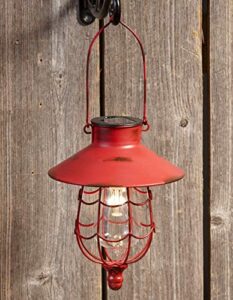 colibrox distressed porch lantern - solar-powered light with vintage-style cage - red