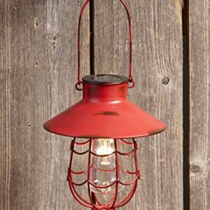 COLIBROX Distressed Porch Lantern - Solar-Powered Light with Vintage-Style Cage - Red