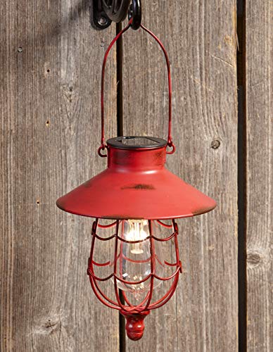 COLIBROX Distressed Porch Lantern - Solar-Powered Light with Vintage-Style Cage - Red