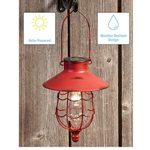 COLIBROX Distressed Porch Lantern - Solar-Powered Light with Vintage-Style Cage - Red