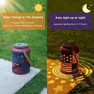 Solar Garden Lanterns Outdoor Waterproof Hanging Decorative American Flag Lights for Patio Yard Camping Deck Porch Outside Table Decorations