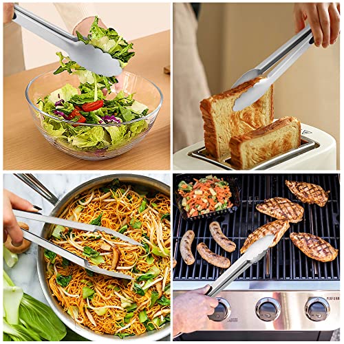 Lenoyo Cooking Kitchen Tongs Set of 3, Stainless Steel Barbecue Tongs, 14" Serving Grill Tongs for Nonstick Pans and Outdoor Grilling BBQ Griddle Accessories, Locking, Heat Resistant, Dishwasher Safe