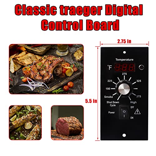 Classic Digital Control Board for Traeger Wood Smoker Replacement Parts Thermostat Kit,Compatible Traeger Pellet Wood Grill with Hot Rod Temperature Sensor