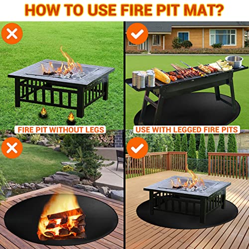 Large 48" Round Under Grill Mat, Fire Pit Mat, Fireproof Grill Mats for Outdoor Grill Deck Grass Protector Grilling Pads, Water-Retardant Floor Rug for BBQ, Patio, Grass, Lawn