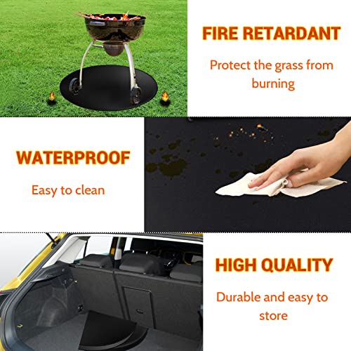 Large 48" Round Under Grill Mat, Fire Pit Mat, Fireproof Grill Mats for Outdoor Grill Deck Grass Protector Grilling Pads, Water-Retardant Floor Rug for BBQ, Patio, Grass, Lawn