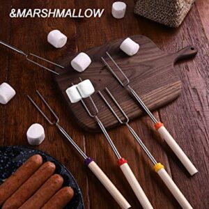 Marshmallow Roasting Sticks for Campfires, Campfire Roasting Sticks Long for Kids, Smores Sticks for Fire Pit Extendable 32inch|Set of 5