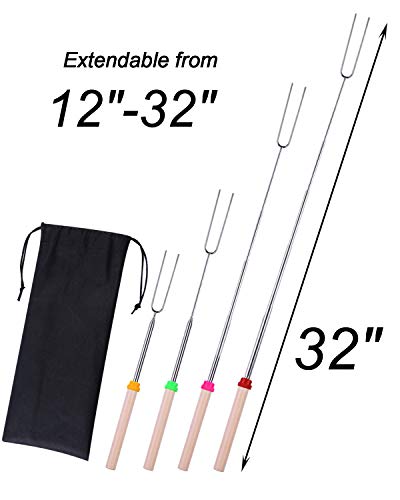 Marshmallow Roasting Sticks for Campfires, Campfire Roasting Sticks Long for Kids, Smores Sticks for Fire Pit Extendable 32inch|Set of 5