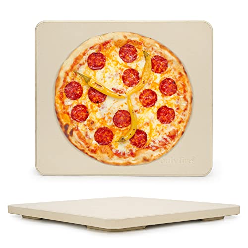 Onlyfire Pizza Stone for Oven BBQ and Grill, Thermal Shock Resistant, 14" x 16" Rectangular Large Bread Baking Stone, Heavy Duty Ceramic Baking Stone for Best Crispy Crust Pizza, Cookie and Cheese