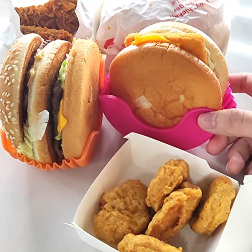 Lufapeach 4pcs Car Burger Holder Sauce Holder Retractable Burger Buddy Fixed Box Reusable Hamburger Bun Shell Silicone Burger Box Holder for Burger Lovers