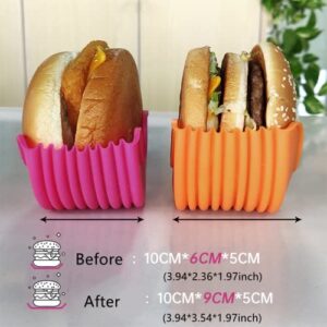 Lufapeach 4pcs Car Burger Holder Sauce Holder Retractable Burger Buddy Fixed Box Reusable Hamburger Bun Shell Silicone Burger Box Holder for Burger Lovers