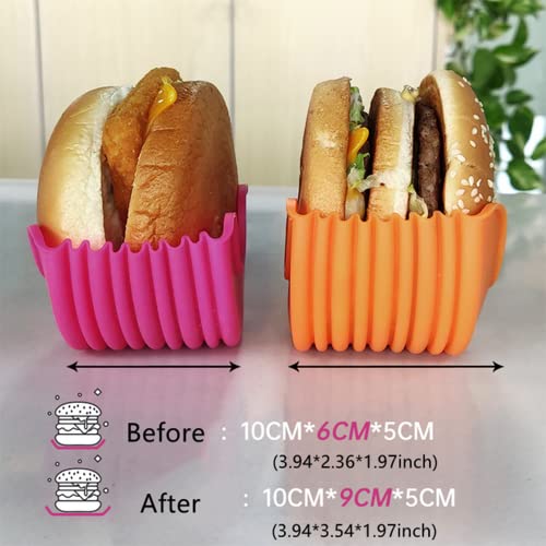 Lufapeach 4pcs Car Burger Holder Sauce Holder Retractable Burger Buddy Fixed Box Reusable Hamburger Bun Shell Silicone Burger Box Holder for Burger Lovers