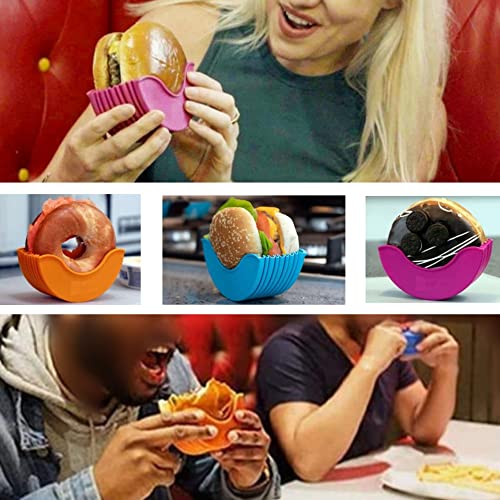 Lufapeach 4pcs Car Burger Holder Sauce Holder Retractable Burger Buddy Fixed Box Reusable Hamburger Bun Shell Silicone Burger Box Holder for Burger Lovers