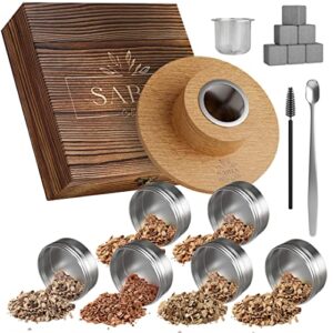 Cocktail Smoker Kit - Old Fashioned Smoker Kit for Cocktails, Whiskey & Bourbon - Whiskey Smoker Kit w/Stone Cubes, Wood Smoker Unit & Chip Flavors - Great Bourbon Smoker Kit Gift for Whiskey Lovers