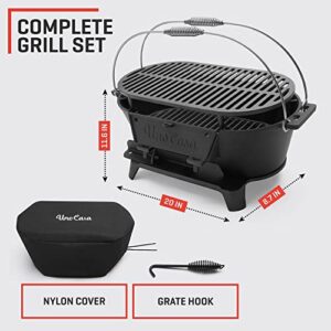 Uno Casa Hibachi Grill and Cast Iron Grill Press Set - Bundle of Pre-Seasoned Small Charcoal Grill with XL Hamburger Press, Charcoal Grill for Camping and 9x4.5 Inch Bacon/Burger Press