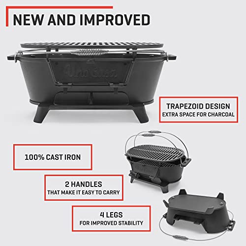 Uno Casa Hibachi Grill and Cast Iron Grill Press Set - Bundle of Pre-Seasoned Small Charcoal Grill with XL Hamburger Press, Charcoal Grill for Camping and 9x4.5 Inch Bacon/Burger Press