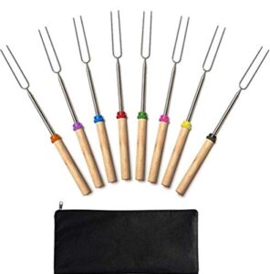 wonderland marshmallow roasting sticks with wooden handle extendable forks set of 8 pcs telescoping smores skewers for campfire, firepit, and sausage bbq, 32 inches