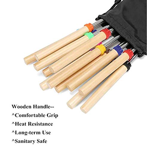 Wonderland Marshmallow Roasting Sticks with Wooden Handle Extendable Forks Set of 8 Pcs Telescoping Smores Skewers for Campfire, Firepit, and Sausage BBQ, 32 Inches